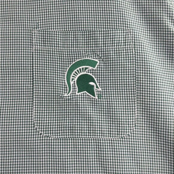 Michigan State Spartans Button Down Shirt Green White Check Men XXL Long Sleeve - Picture 7 of 14
